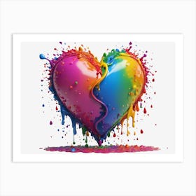 3d Rendered, Colorful Heart Made Of Splashes, Lgbtq Rainbow Made Out Of Hearts With White Background Generated By Ai Art Print