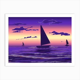 Sailboats At Sunset Art Print