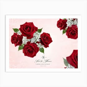 Bouquet Of Deep Red Roses Intertwined With Delicate Babys Breath And Lush Greenery Set Against A (5) Art Print