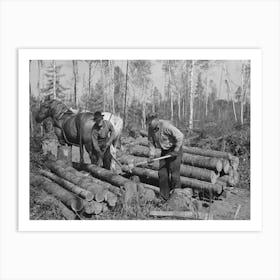 Piling Timber At Camp Near Effie, Minnesota By Russell Lee Art Print