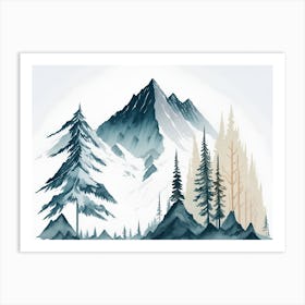 Mountain And Forest In Minimalist Watercolor Horizontal Composition 292 Art Print