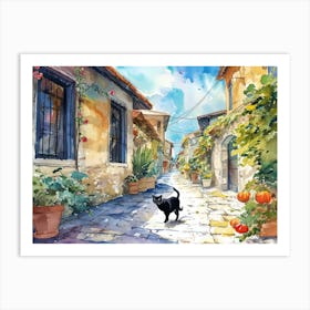 Izmir, Turkey   Cat In Street Art Watercolour Painting 4 Art Print