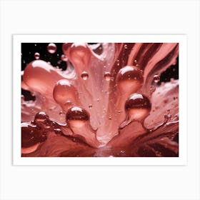 Abstract Close Up Image Of A Red Liquid Splash With Bubbles, Highlighting The Dynamic And Organic Nature Of The Movement Art Print