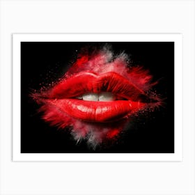 Red Lips In A Cloud Of Red And White Powder Art Print