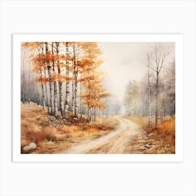 A Painting Of Country Road Through Woods In Autumn 31 Art Print