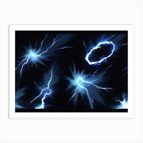 Abstract Blue Lightning Bolts On A Black Background 1 Art Print