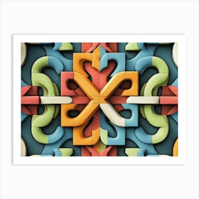 Seamless Relief Sculpture Designation Retro Pattern Geometry Colorful Polygon Cross Frame Kaleidoscope 1 Art Print