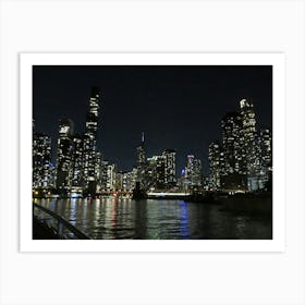 City Cityscape Night River Lights Buildings Skyscrapers Urban Downtown Chicago Architecture Art Print