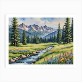 Nature's Grandeur: A Mountain Retreat Mountain Stream Art Print