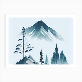 Mountain And Forest In Minimalist Watercolor Horizontal Composition 66 Art Print