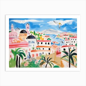 Cagliari Italy Cute Watercolour Illustration 2 Art Print