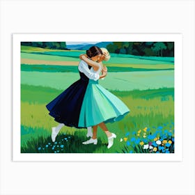 Two Women Kissing In A Field Art Print