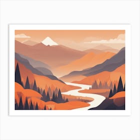 Misty mountains horizontal background in orange tone 55 Art Print