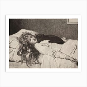 The Witch by John Collier 1893 ~ Witchy Pagan Gothic Feature Wall Art - A HD Remastered Victorian Drawing of a Witch With Black Cat Sleeping Art Print