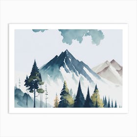 Mountain And Forest In Minimalist Watercolor Horizontal Composition 306 Art Print