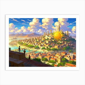 Sun Rises Over A City Art Print