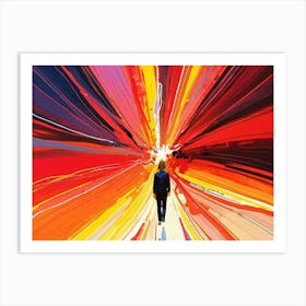 Man Walking Through A Colorful Tunnel 1 Art Print