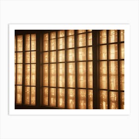 A Close Up Shot Of A Window With A Grid Of Panes, Illuminated By A Warm, Golden Light, Creating A Serene And Inviting Atmosphere Art Print