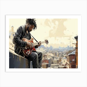 Man Playing Guitar On A Rooftop Art Print