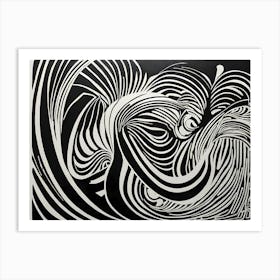 A Linocut Piece Depicting A Mysterious Abstract Shapes art, eclectic art, 194 Art Print