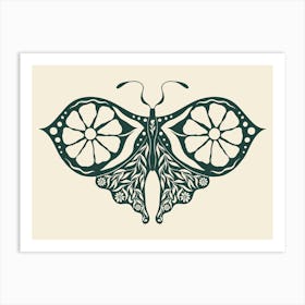 Folk Art Moth 05 - Midnight Green Art Print