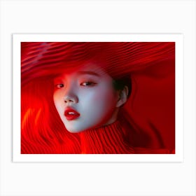 Korean Girl In Red Art Print