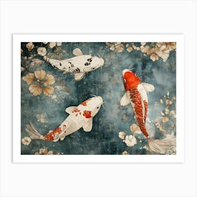 Koi Fish Ancient Tapestry 4 Art Print