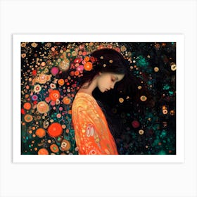 Woman with Flowers. Gustav Klimt Style Art Print