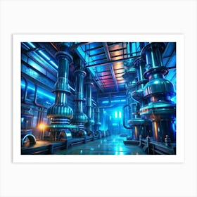 Futuristic Industrial Interior With Blue Lighting Art Print