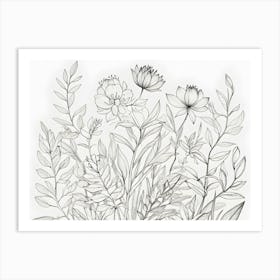 Black And White Drawing Of Flowers Art Print