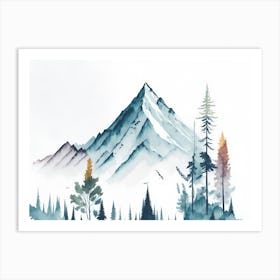 Mountain And Forest In Minimalist Watercolor Horizontal Composition 137 Art Print