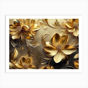 Gold Flowers Background Art Print