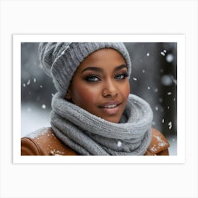 Beautiful African American Woman In Winter 7 Art Print