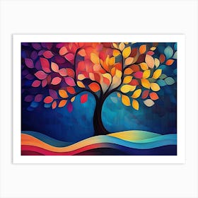 Elegant Colorful Tree with Colorful Leaves Art Print