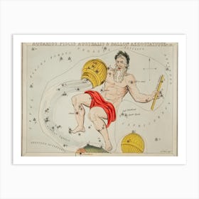 Sidney Hall’s (1831), Astronomical Chart Illustration Of The Zodiacs Aquaris, Piscis Australis And Ballon Aerostatique Art Print