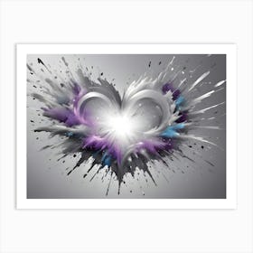 A White Heart With A Glowing Purple And Blue Center Surrounded By White, Feathery Swirls And Black Splatters Art Print