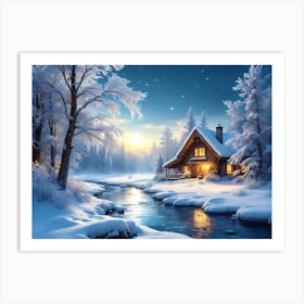 Winter Cabin In The Snow Art Print