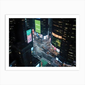 Aerial View Of Times Square At Night With Illuminated Billboards 5 Art Print