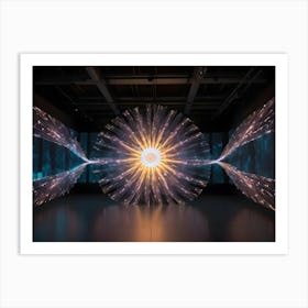 A Circular Glowing Orb Or Light Display In A Dark, Futuristic Space, Creating A Sense Of Energy, A Powerful Force, Or A Digital Gateway Art Print