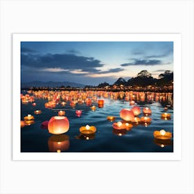 Lanterns Floating In The Water Paintings Art Print Art Print