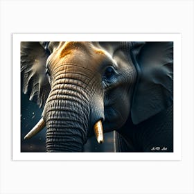 Young Elephant Bull Photo Realistic Painting With Sand On Head Art Print