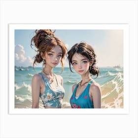 Two Girls On The Beach Art Print