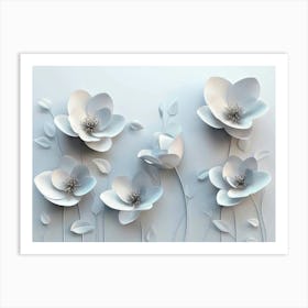 3d Simple Floral Painting Light Gray Background 2 Art Print