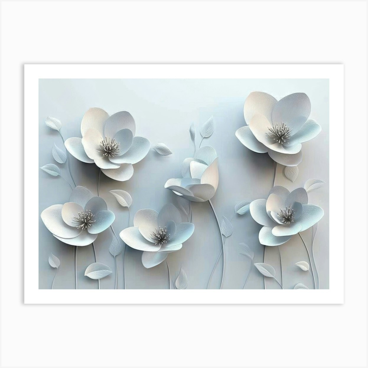 3d Simple Floral Painting Light Gray Background 2 Art Print by Divine Studio