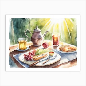 Lunch On A Table In The Sunlight Watercolour 2 Art Print