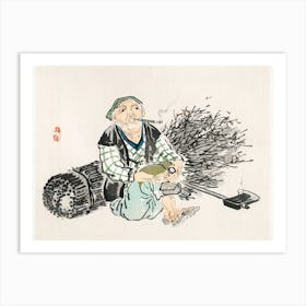 Smoking Farmer With Branches, Kōno Bairei Art Print