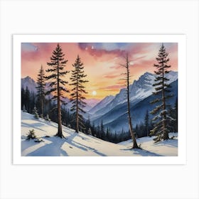 Winter's Embrace in the Highlands Sunset In The Mountains Art Print