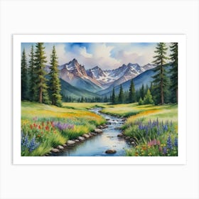 Tranquil Horizons Mountain Stream Art Print