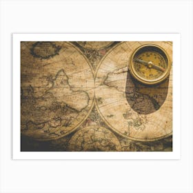 Compass On A Map Art Print