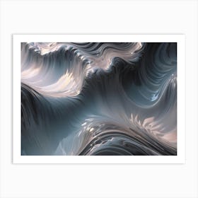 Abstract 3d Rendering Of A Swirling, Liquid Like Substance In Shades Of Blue, Gray, And White Against A Dark Background Art Print